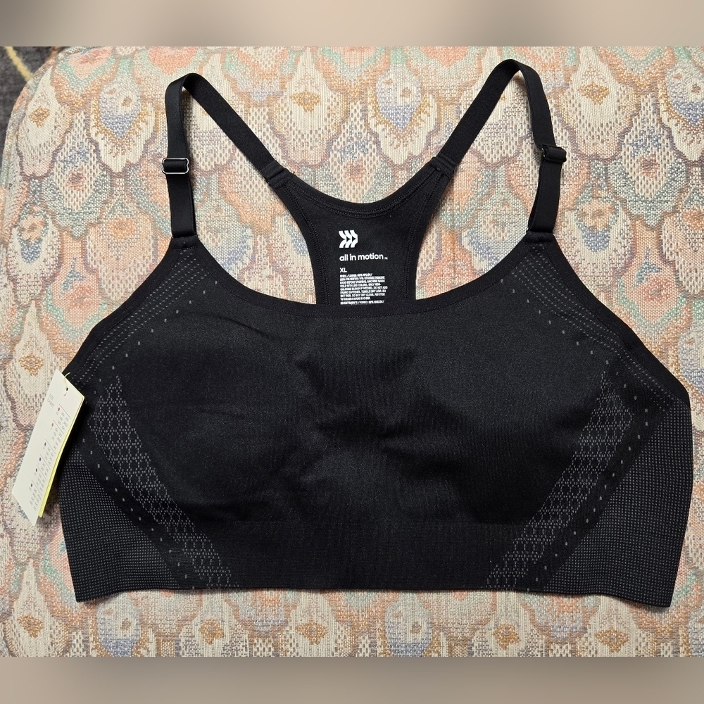 All In Motion Seamless Bonded Bra Black Lightly Padded Wireless Athletic XL